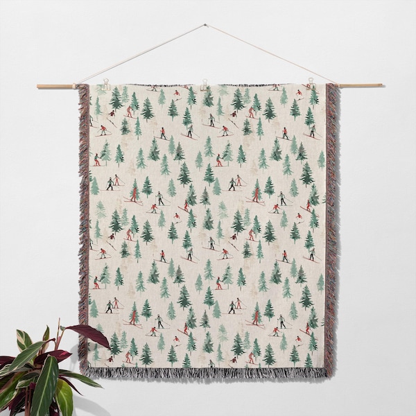 Ski Woven Blanket Ski Themed Gift Woven Throw Blanket Winter Wall Tapestry Ski Stuff Ski Bedding Ski Resort Blanket Unique Holiday Gift Idea