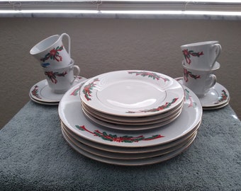 Poinsettia and Ribbons Fine China