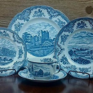 Old Britain Castles Blue by Johnson Bros. England.  5 Piece Place Settings and More.