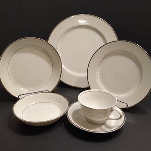 Harmony House Fine China.  Pattern: Silver Melody 3647. 6 piece place setting and more.