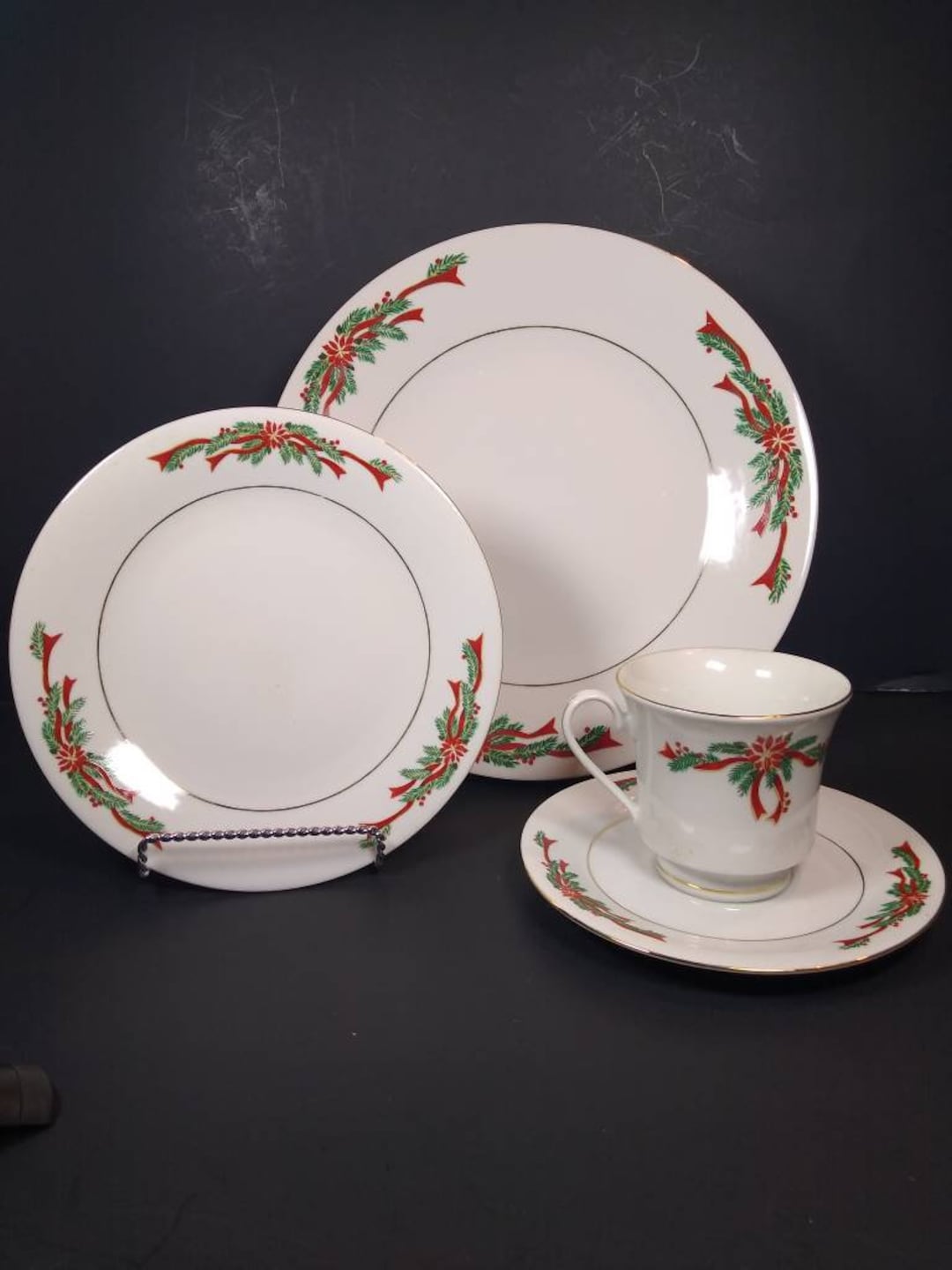 Tienshan Fine China. Pattern Poinsettia & Ribbons. Sold Separately. Etsy