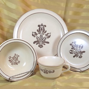 Pfaltzgraff Stoneware.  Pattern: Village.  Brown on Cream.  Various Dinnerware and Serving pieces.