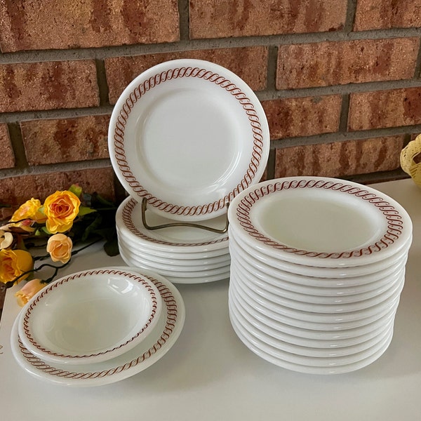 Corningware / Pyrex Decor Regency Brown Restaurant Dishes: Dessert/Pie Plates and Bread & Butter Plates, Saucer, Fruit/Sauce Bowl