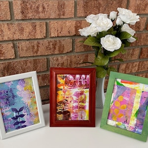 Original 5X7 Gelli prints in recycled frame