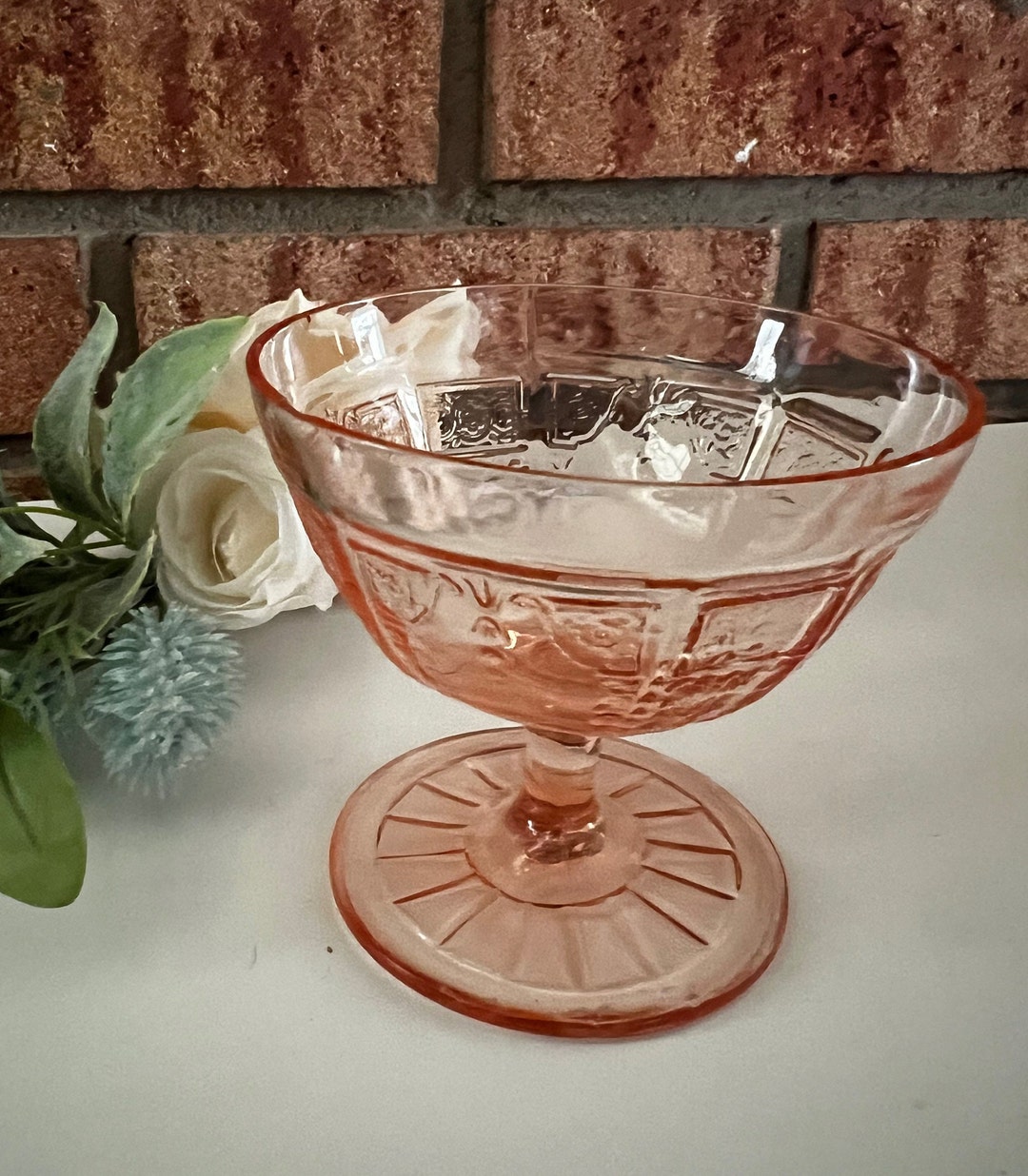 Anchor Hocking Princess Pink Champagne/tall Sherbet Glass, Paneled Foot