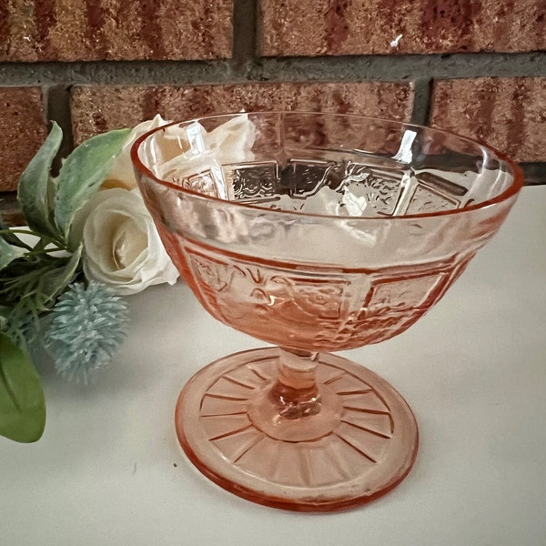 Anchor Hocking Princess Pink Champagne/Tall Sherbet Glass, Paneled Foot Style