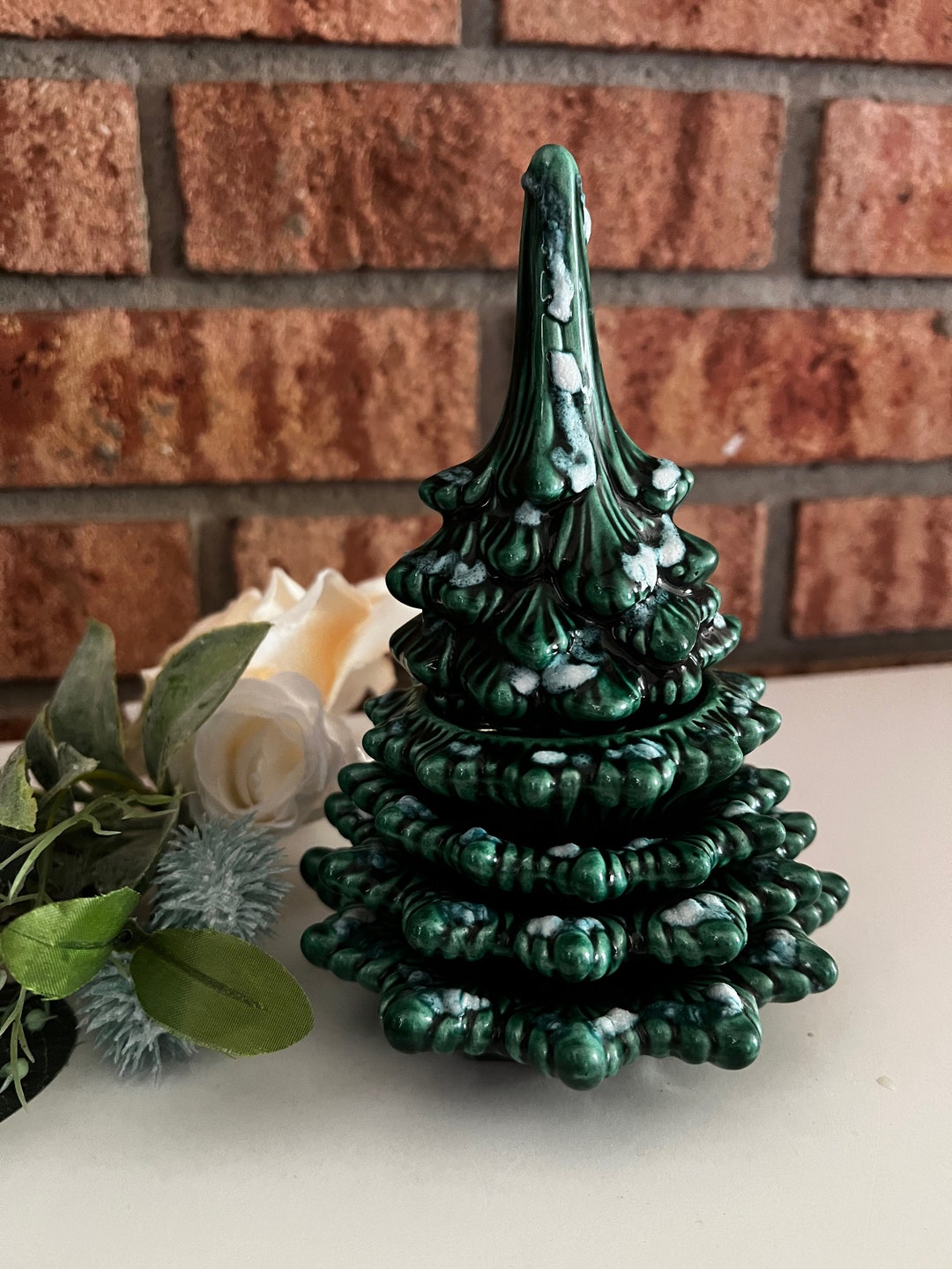 Vintage Stacking Ceramic Christmas Tree Lighter and Ashtrays Etsy