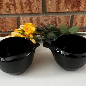 Frankoma Glossy Black Open Sugar and Creamer Set, 6A & 6B, No Lid
