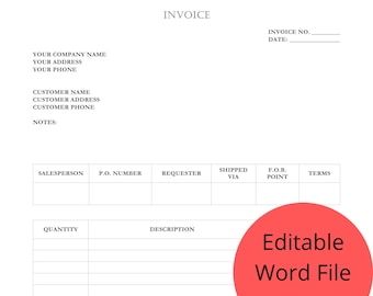 Microsoft Word Invoice Template - Printable, Instant Download (2 options)