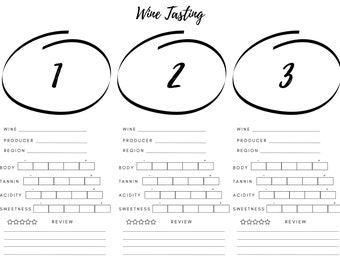Tarjetas de degustación de vinos / Kit de degustación de vinos / Juego de degustación de vinos / Cata a ciegas / Regalos de vino / DESCARGA INSTANTÁNEA