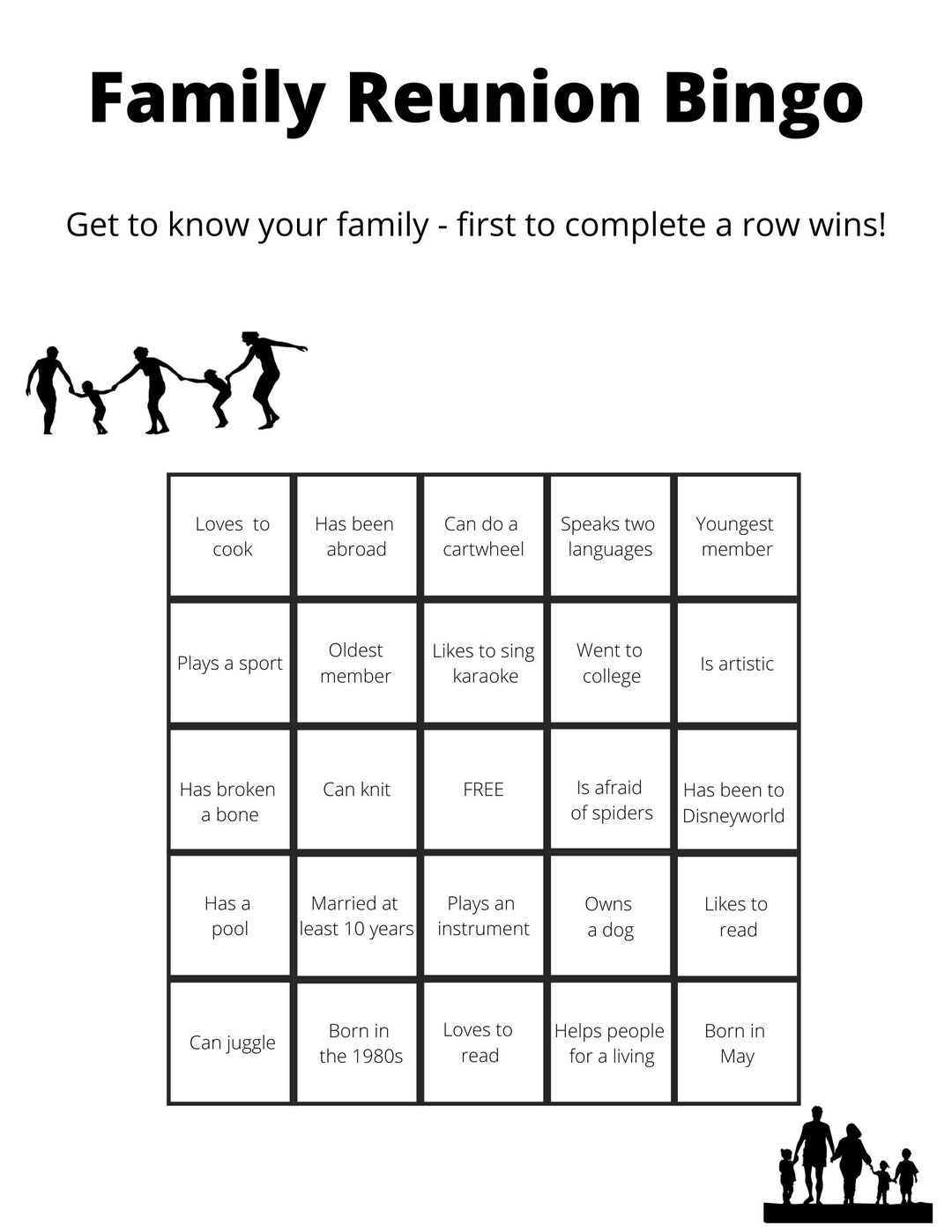 Free Printable Family Reunion Bingo Cards Free Printable Family Reunion Bingo Cards
