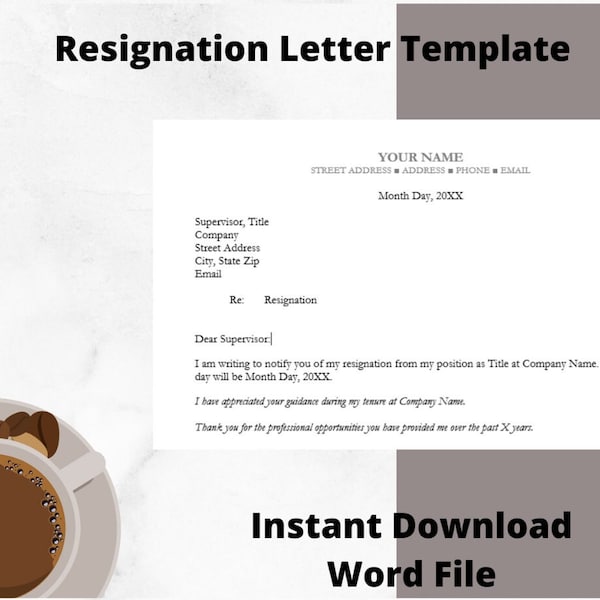 Resignation Letter Template - Editable Word File