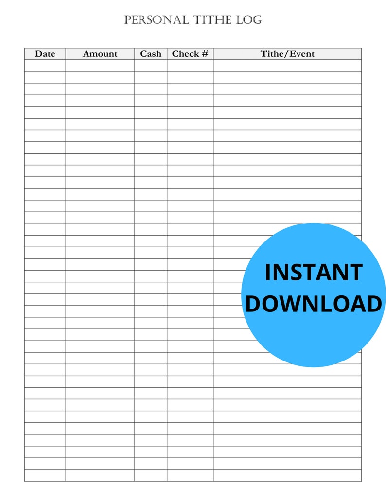 Tithe Log - Tithe Tracker - Instant Printable Tithing Donations Tracker image 1