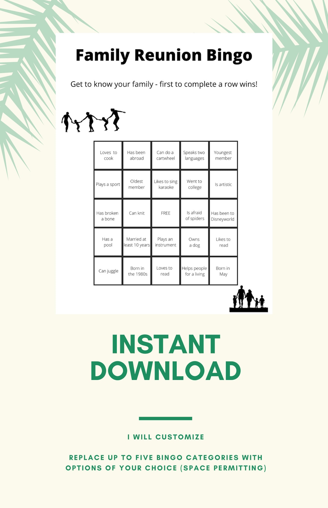 Family Reunion Printable Bingo Card (I Will Customize!) - Etsy