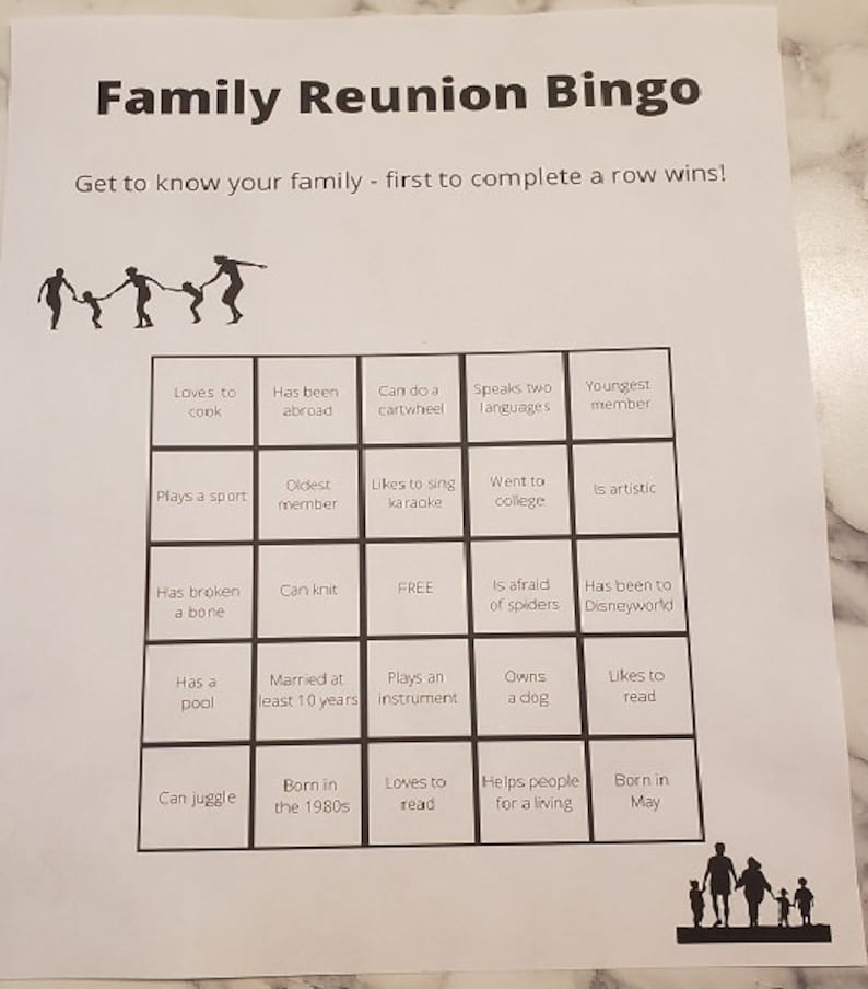 Family Reunion Printable Bingo Card (I Will Customize!) - Etsy