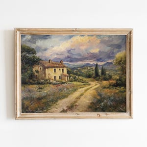 Charming French Countryside Landscape Oil Painting – Vintage Printable Wall Art – Digital Download