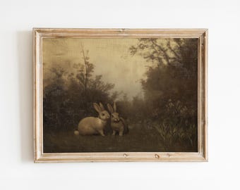 Cuadro vintage de conejo: Arte rústico de animales de granja (Descarga digital)