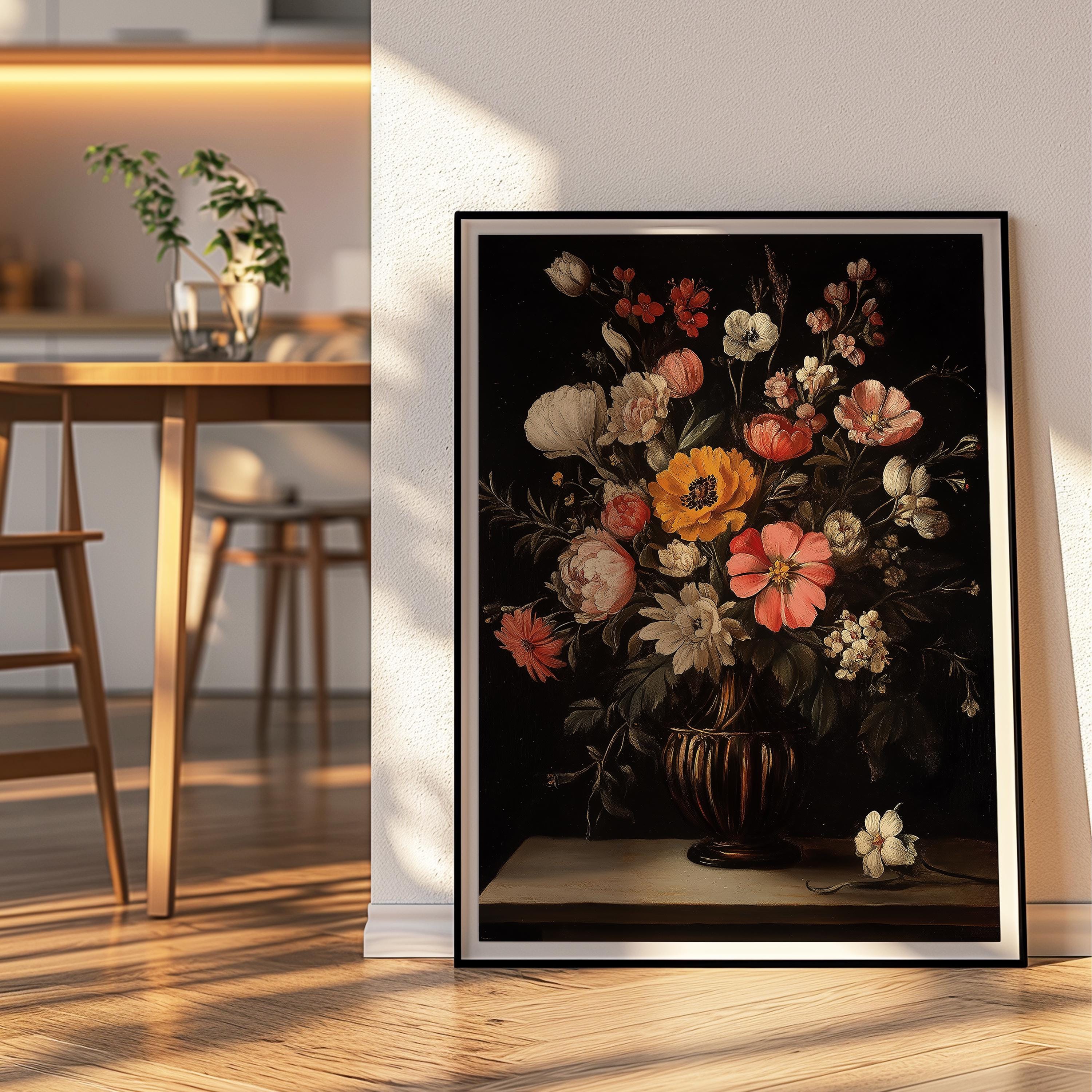 Dark Floral Bouquet Oil Painting - Moody Vintage Still Life Art ...