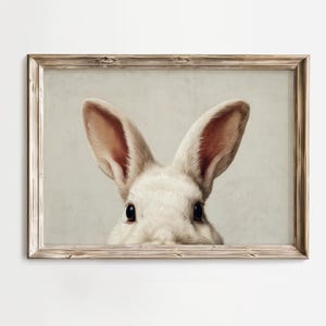Bunny Painting Vintage Easter Bunny Print, Muted Spring Rabbit Wall Art, Digital Download Cottagecore Animal Decor Gift