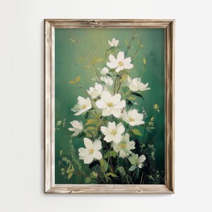 Vintage White Flowers Painting | Botanical Floral Wall Art Instant Digital Download | Cottagecore Printable Decor | Rustic Nature Art