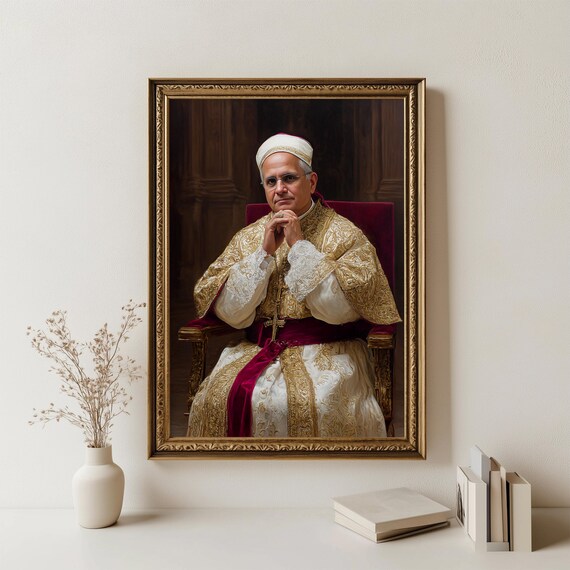 教皇レオ14世の肖像画：カトリックの室内装飾、優雅な聖職者アート