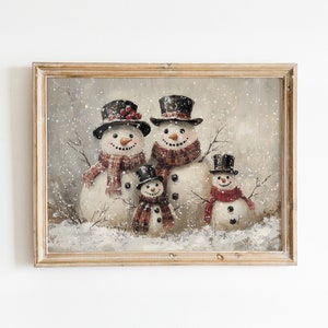 Charming Snowman Illustration, Retro Holiday Wall Art Painting, Kids Room Wall Decor, Print at Home - Instant Download