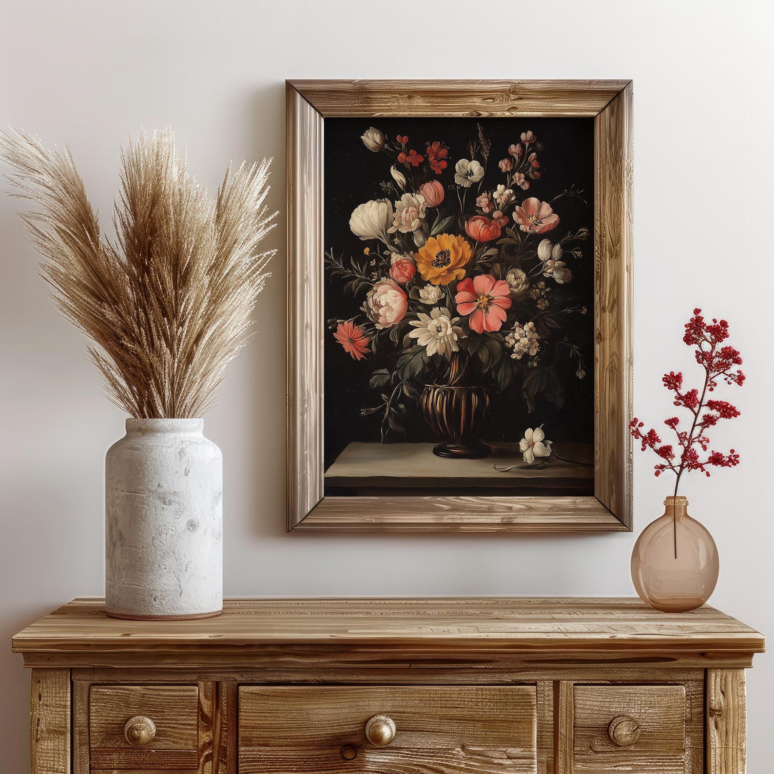 Dark Floral Bouquet Oil Painting - Moody Vintage Still Life Art ...