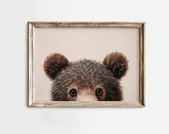 Peeking Bear Cub Print: Woodland Nursery Wall Art (Digital Download)