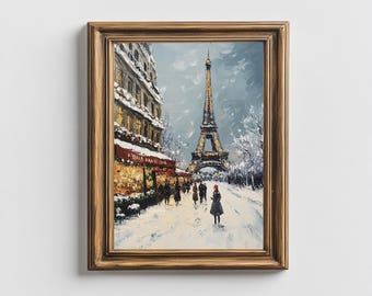 Eiffel Tower Christmas Oil Painting: Vintage Paris Winter Scene (Digital Download)
