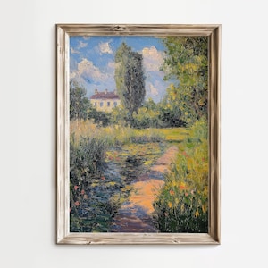 Impressionist French Countryside Digital Download – Vintage Landscape Oil Painting Printable Wall Art