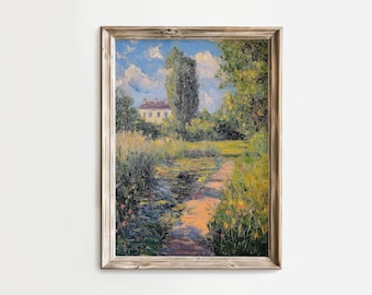 Impressionist French Countryside Digital Download – Vintage Landscape Oil Painting Printable Wall Art