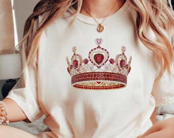 Rhinestone Heart Queen Crown PNG,  Ruby Princess Tiara Clipart, Jeweled Valentine Sublimation, Sparkle Glam Royal Trendy