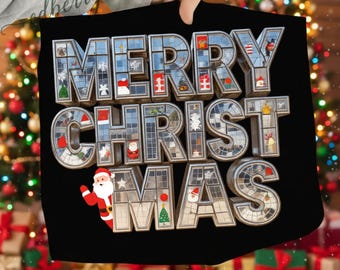 Merry Christmas Mosaic Tile Letters | Holiday Clipart (PNG)