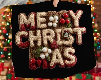 Yarn Merry Christmas PNG, Chunky Knit, Cottagecore (Digital Download)