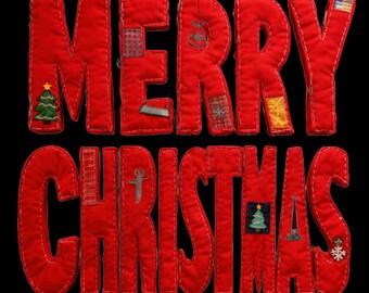 Cottagecore Merry Christmas Quilted Letters PNG | Faux Embroidery (Digital Download)