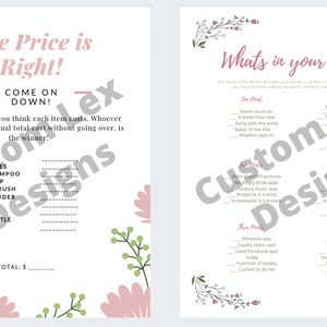 Baby shower game bundle - &quot;Price is Right&quot; and &quot;What&#39;s in Your Phone?&quot;
