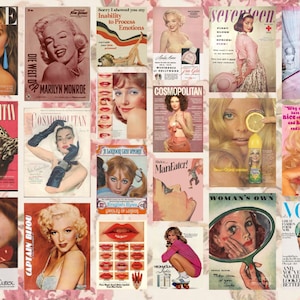 50 Pcs Aesthetic Feminine Vintage Magazines/Advertisement Digital Prints wall collage room decor