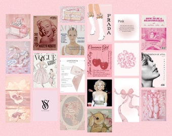 50 piece Pink vintage coquette Digital prints- Digital download wall collage room decor