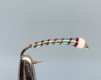 Set of 4 opal with wine rib chironomid fishing flies