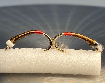Set of 2 Olive red butt chironomid flies