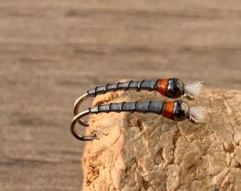 Blue dun with burnt orange collar set of 2 chironomids