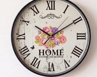 Shabby Chic Floral Wall Clock | Distressed Rose Farmhouse Decor