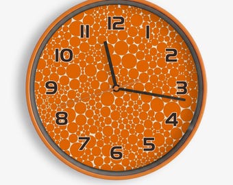 Retro Orange Polka Dot Wall Clock | Kusama Pop Art, Mid Century Modern Home Decor
