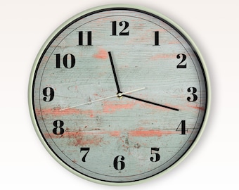 Silent Teal Shabby Chic Clock | Coastal Farmhouse Wall Art Timepiece