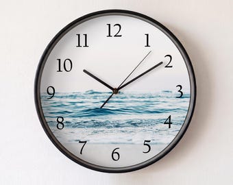 Ocean Waves Wall Clock | 12" Silent Beach Seascape Timepiece