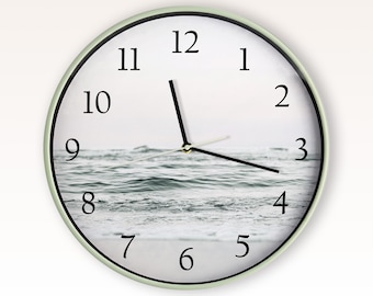 Ocean Waves Wall Clock | 12" Silent Beach Timepiece | Coastal Marine Seascape Art