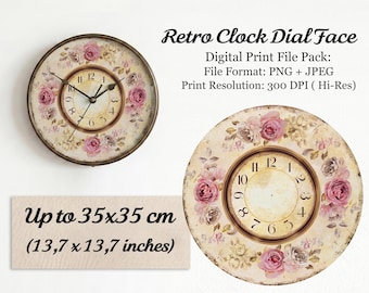 Large Floral Clock dial face png jpeg Printable Vintage Style diy Clock