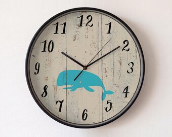 Coastal Whale Wall Clock | 12" Silent Nautical Beach House Decor Marine Art