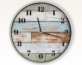 Multi-Color Wood Plank Clock | 12" Silent Rustic Cabin Decor Timepiece