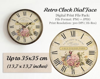 Retro Floral Clock Dial Face Printable Template (PNG/JPEG) – DIY Home Decor Download